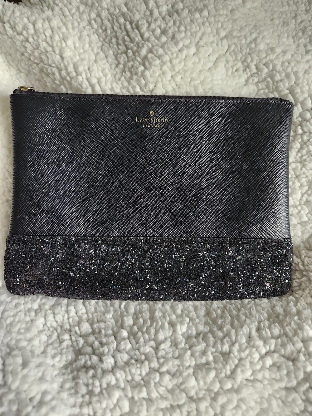 kate spade New York Black Glitter Zip Pouch